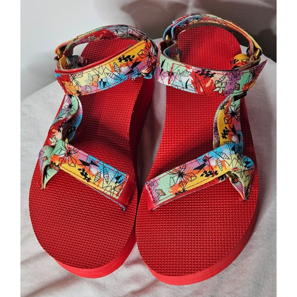 Teva x Misa Hylton Flatform Universal Red Multi Platform Sandals Y2K Women 6